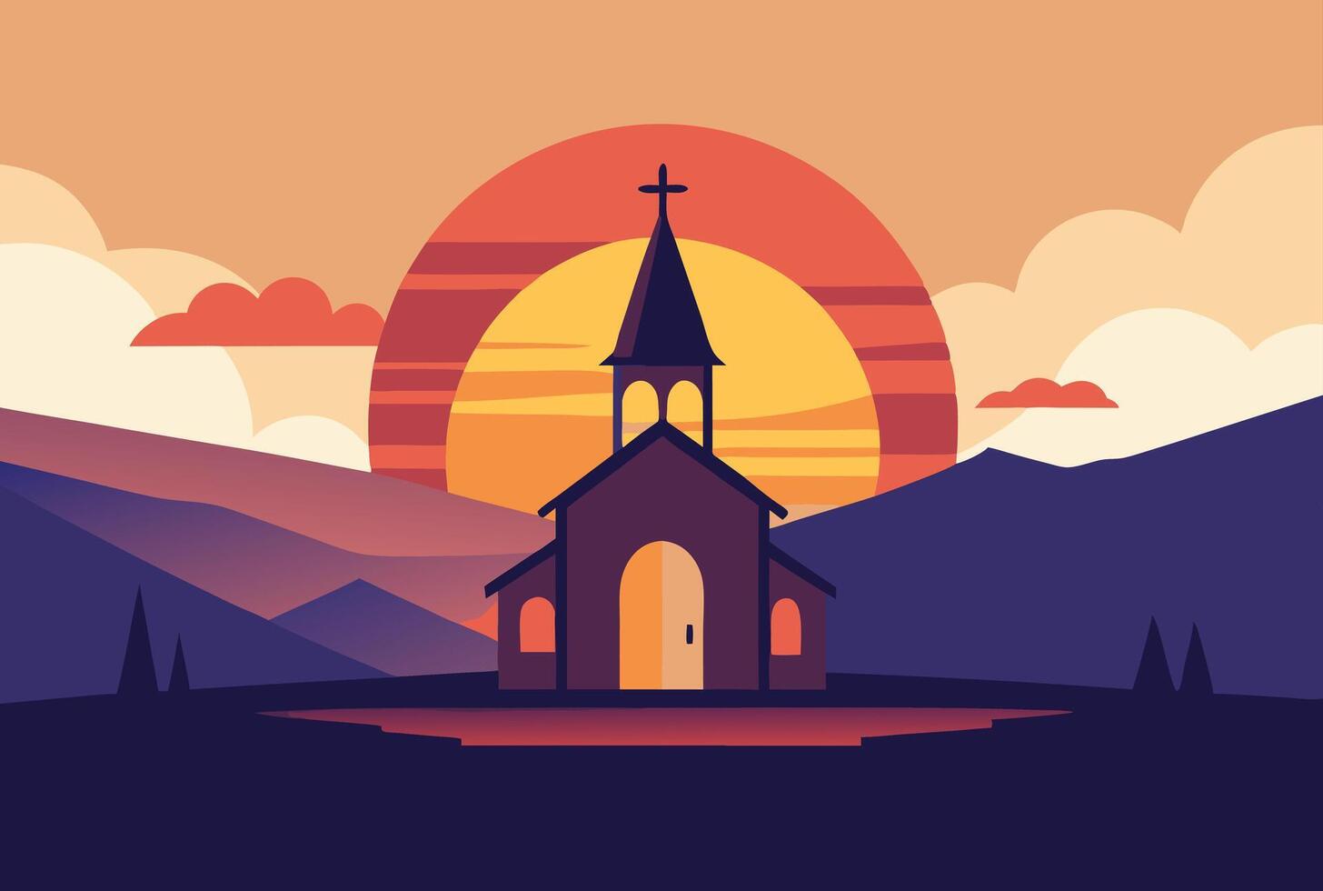 Church at sunset illustration vector