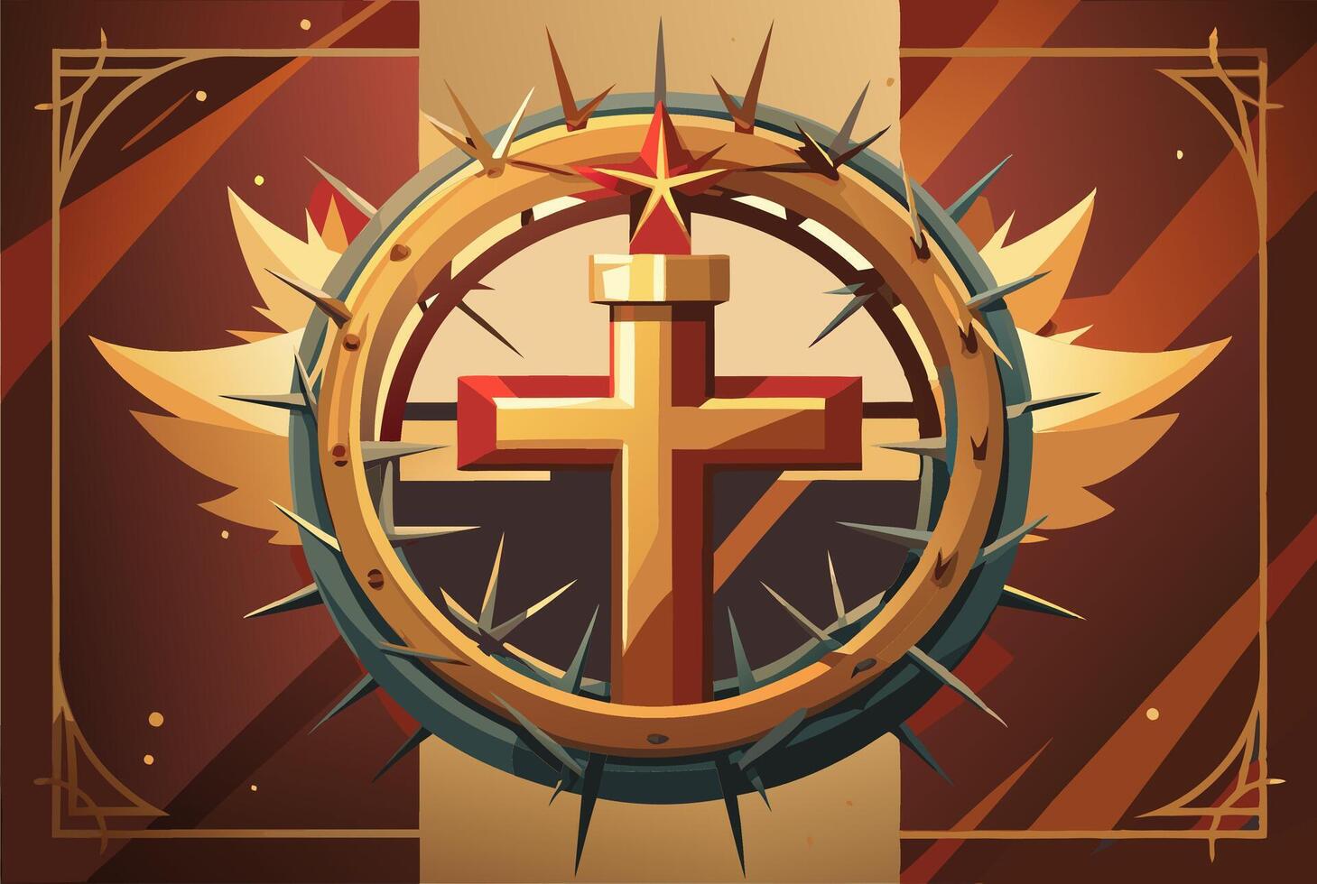 The cross is surrounded by thorns and stars vector