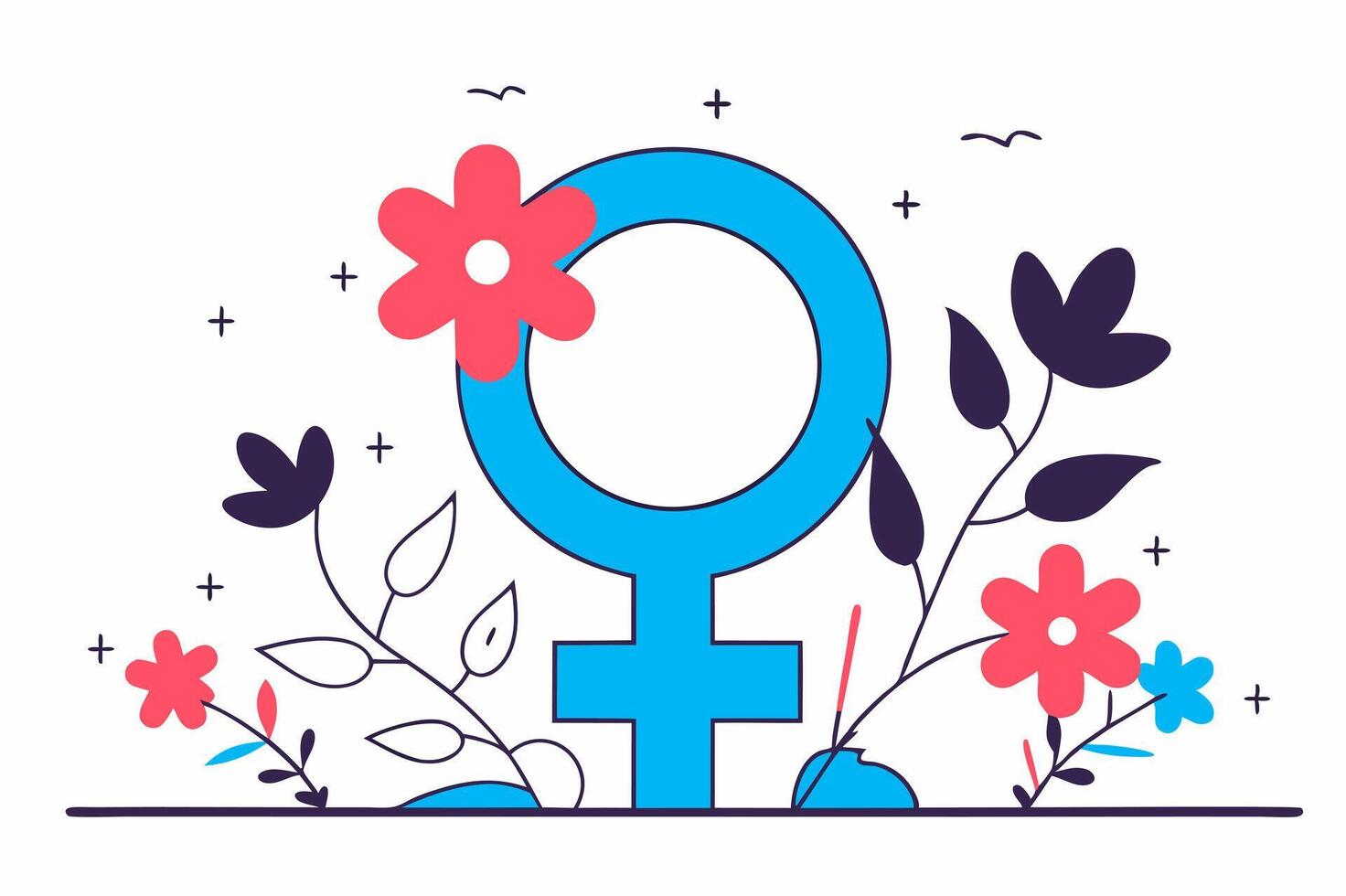 A female symbol surrounded by flowers and birds vector