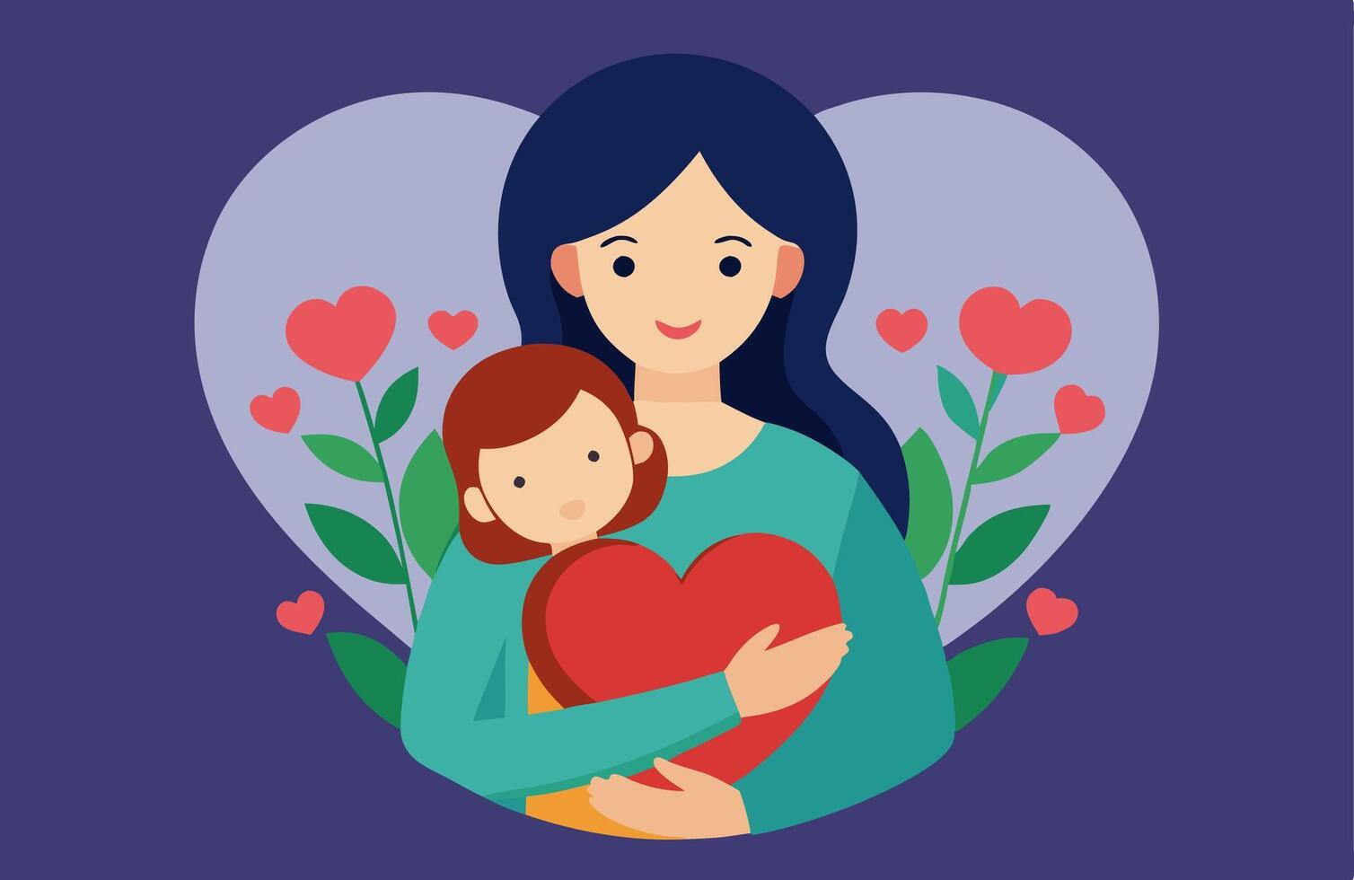 Mother and child with heart in background vector