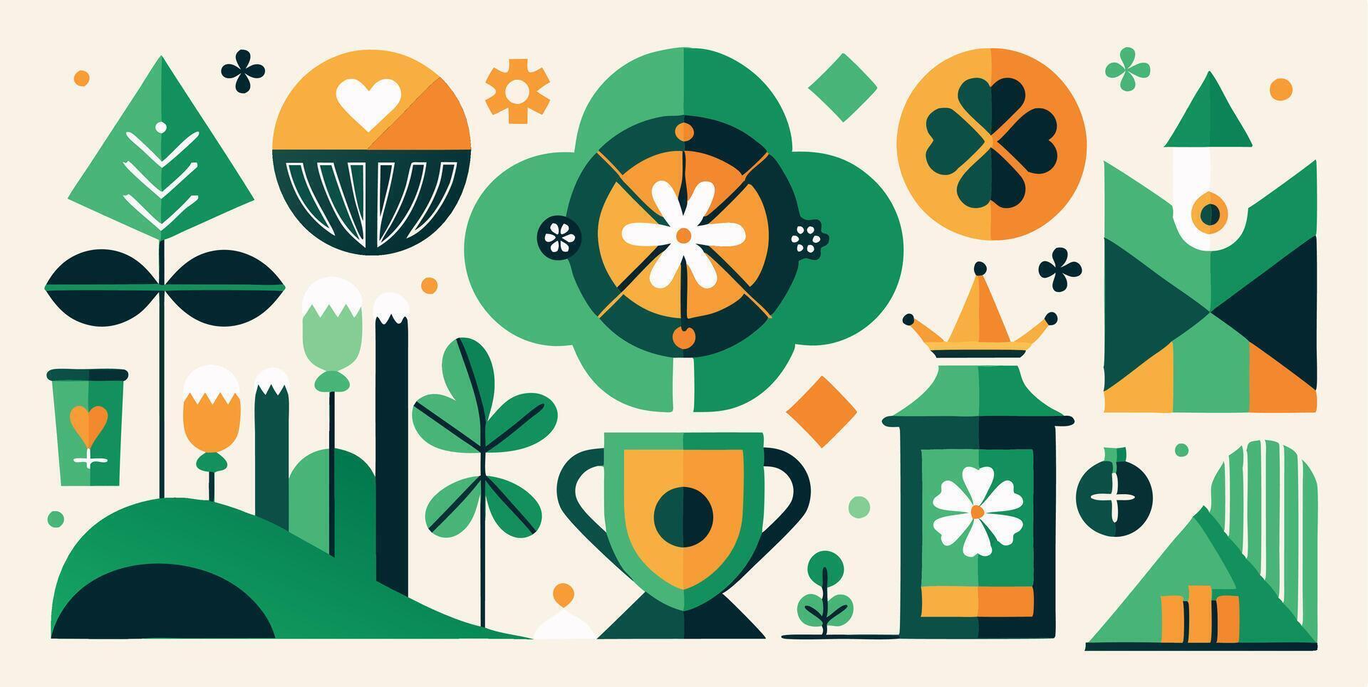 A poster with various objects and symbols vector