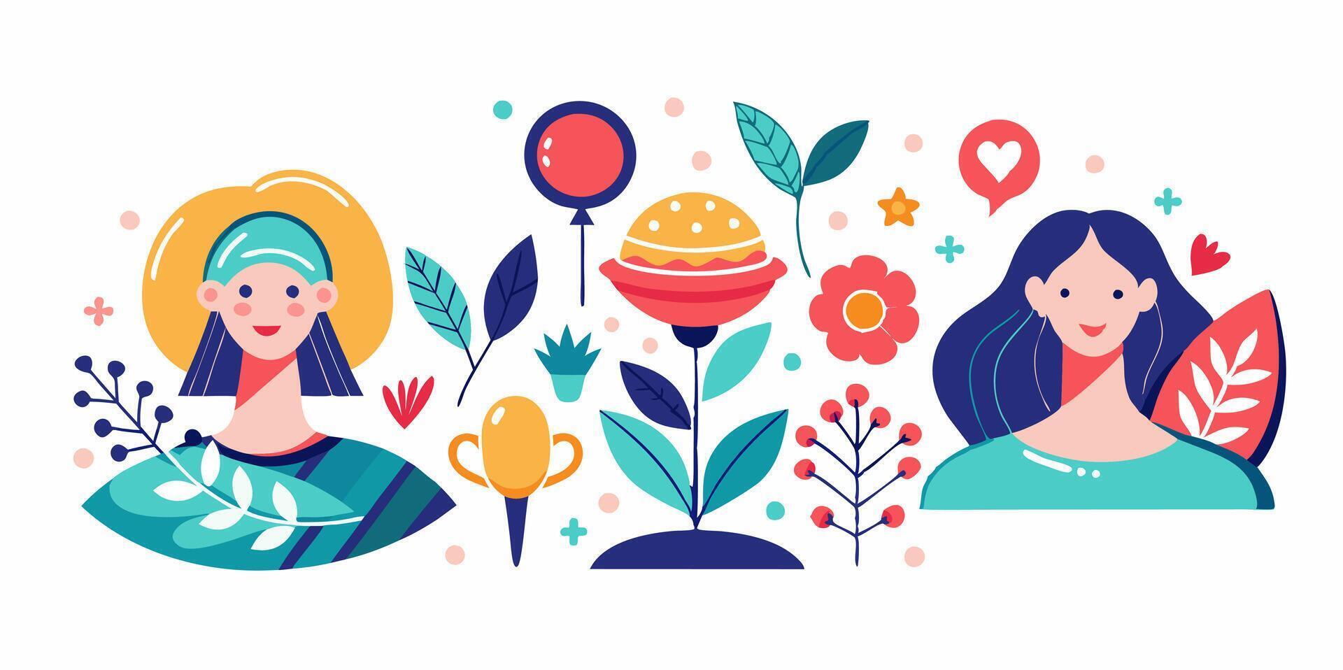 Women and flowers in a flat style illustration vector