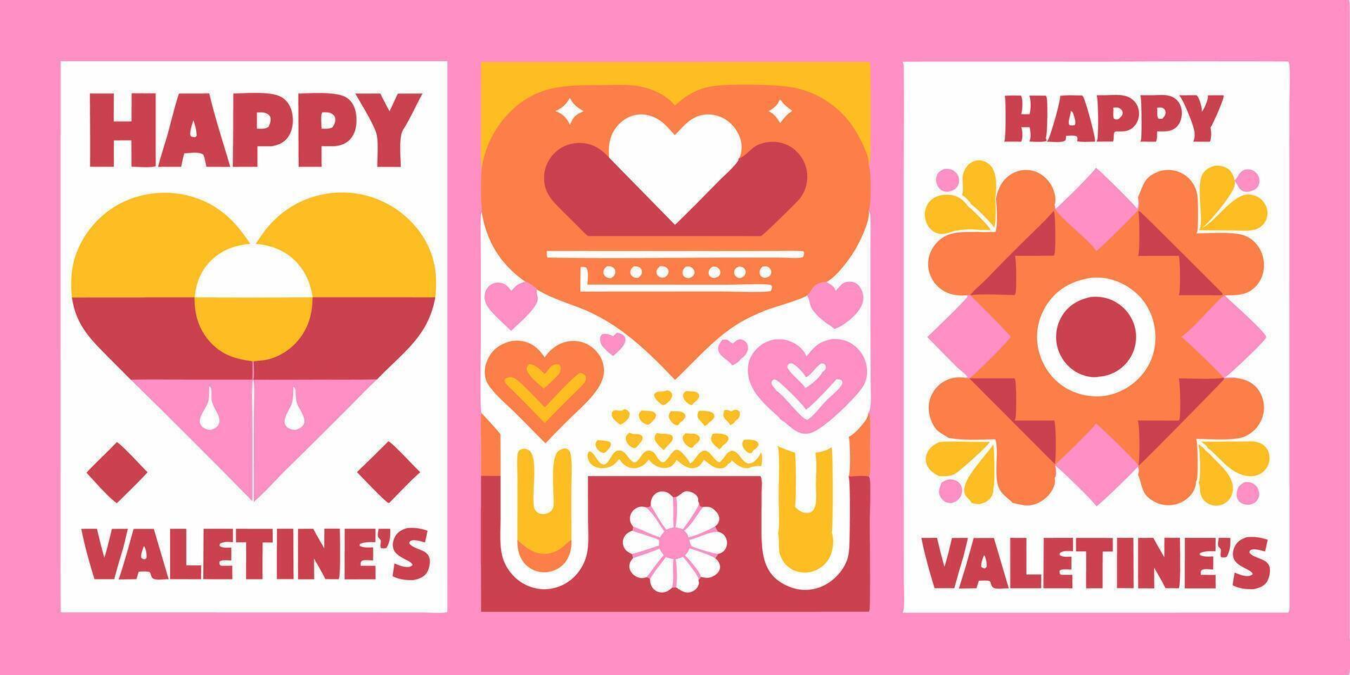 Valentine's day cards with hearts and hearts vector