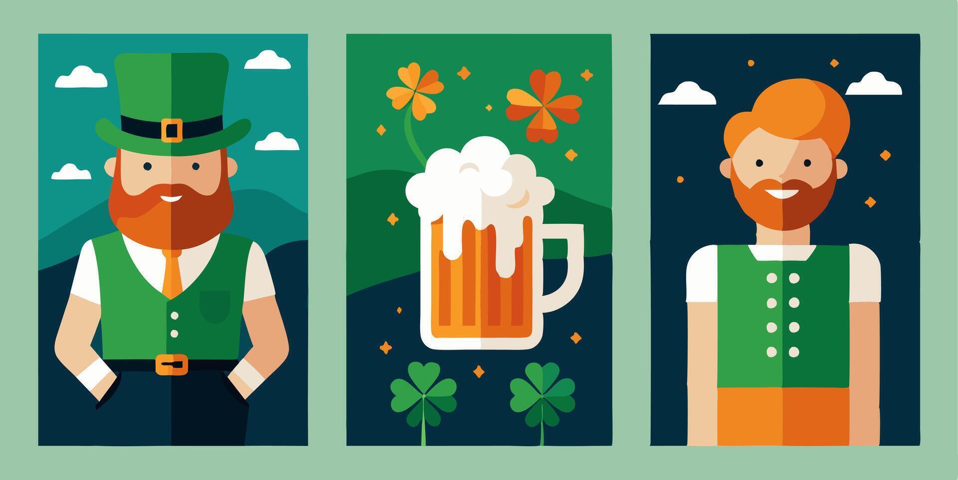 Three st patrick's day banners with beer and a man vector