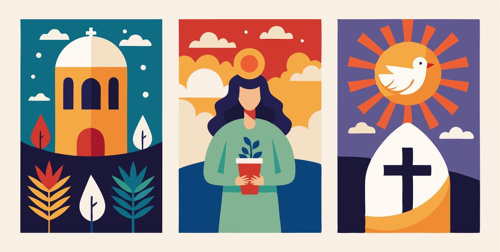 Three banners with religious symbols vector