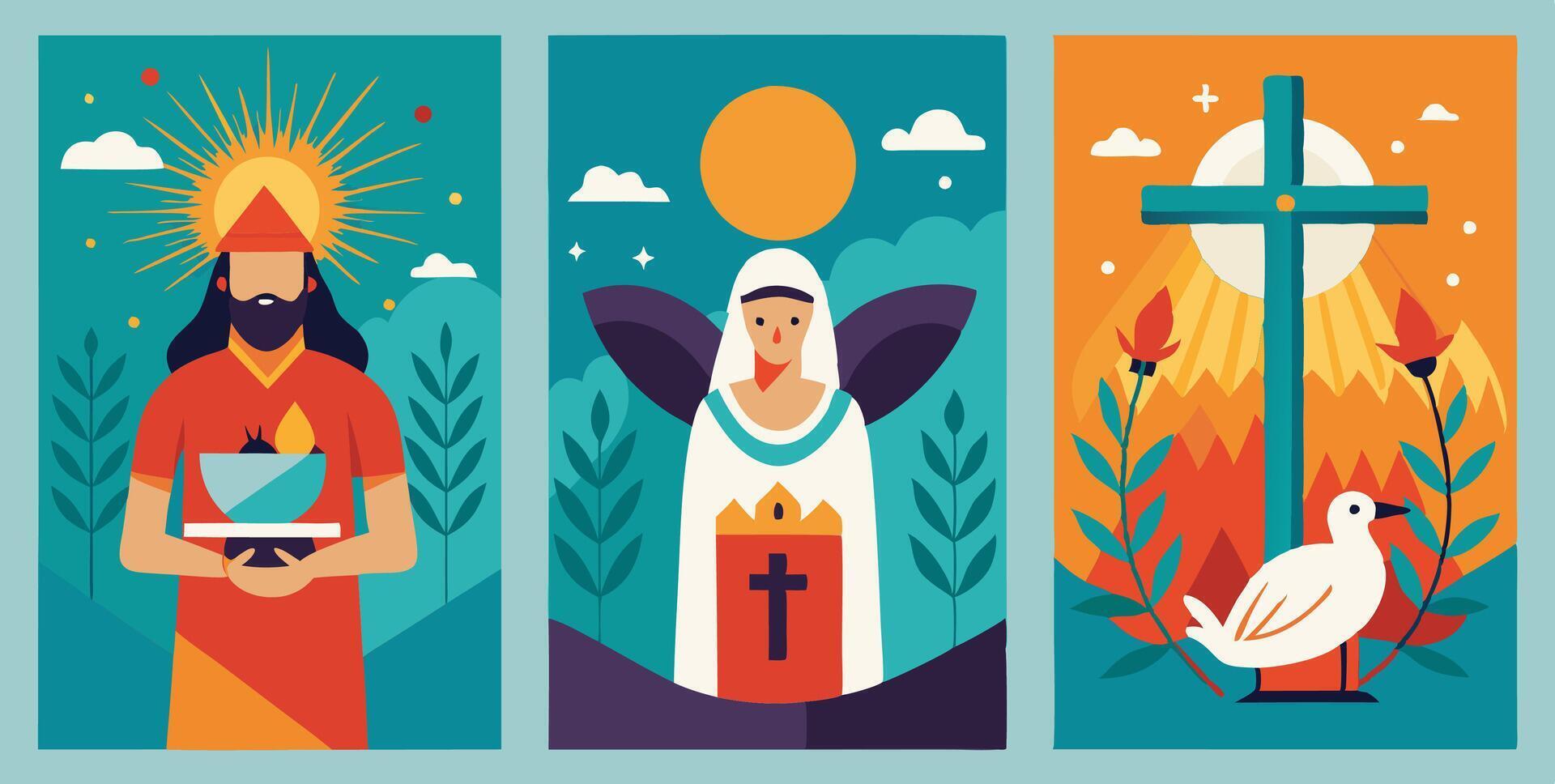 Three banners with religious icons vector