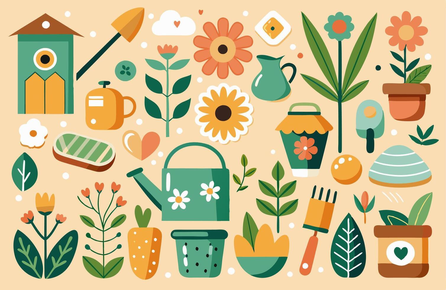 Garden tools and flowers in a flat design vector