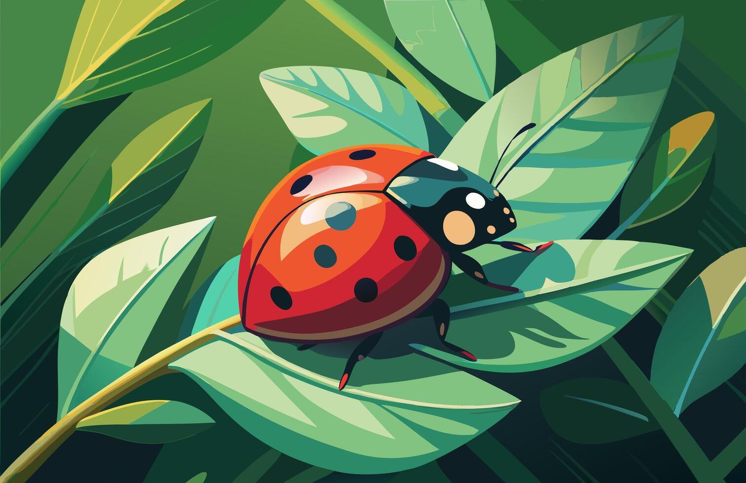 Ladybug on leaf vector
