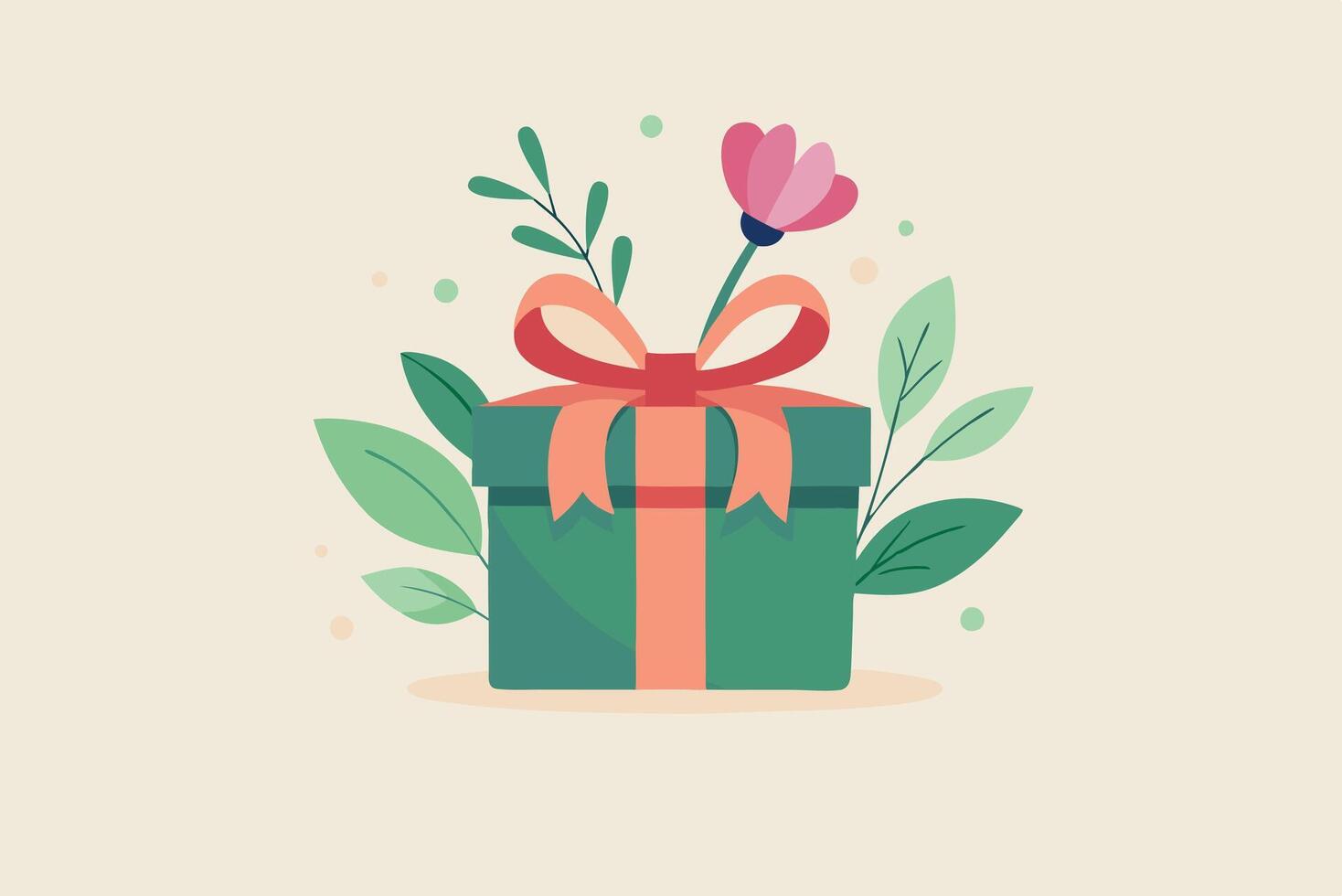 Gift box with flowers and ribbon on beige background vector