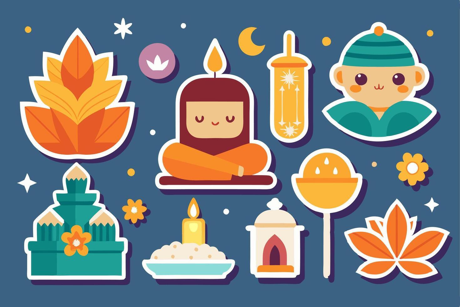 A set of icons for the thai holiday of luang pao vector