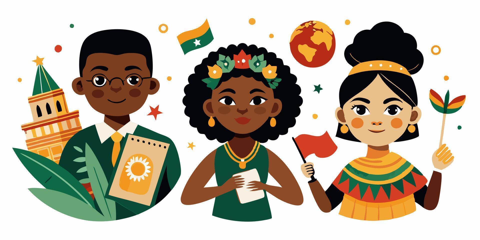 A group of people with different national flags vector