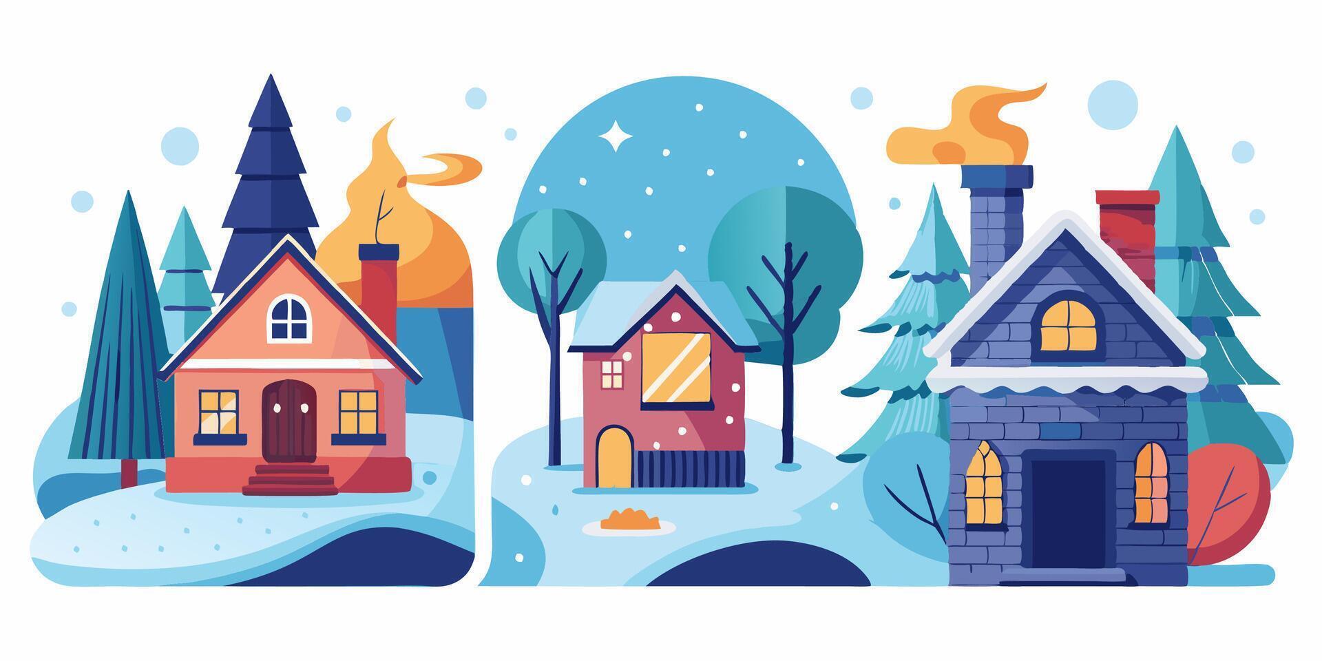 Winter houses in the forest, winter landscape, winter landscape, winter landscape, winter landscape, winter vector