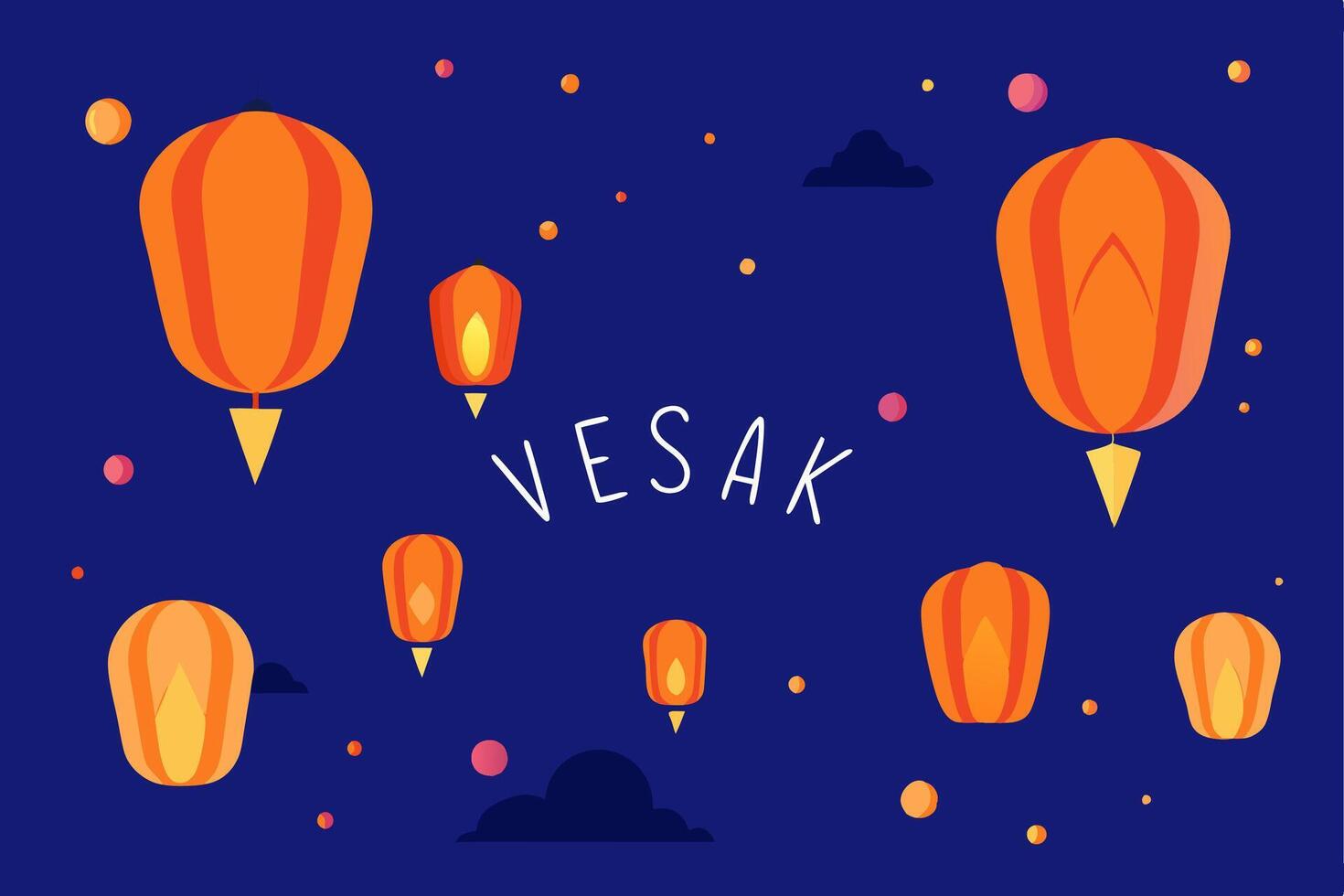 A blue background with orange and yellow lanterns vector