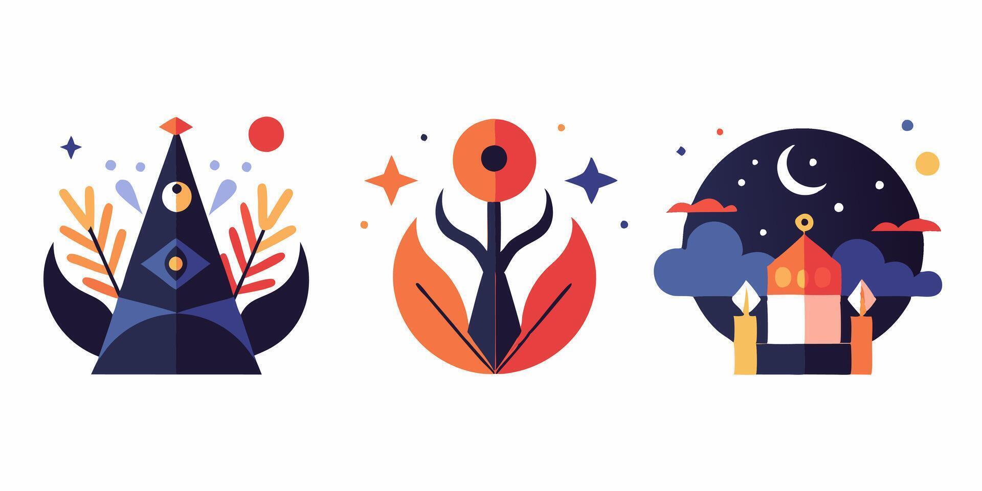 Three different icons of a woman, a man and a castle vector