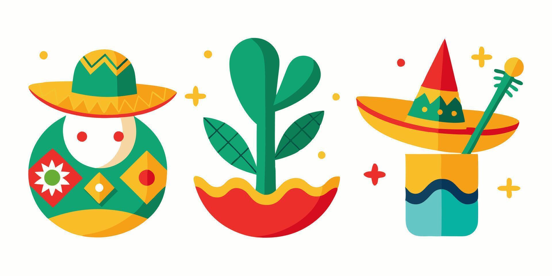 Mexican holiday icons illustration vector