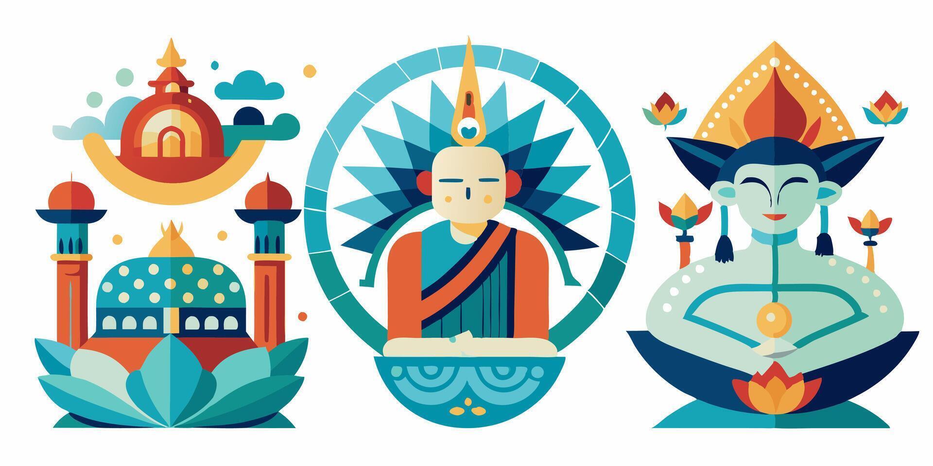 The four buddhas are shown in different styles vector