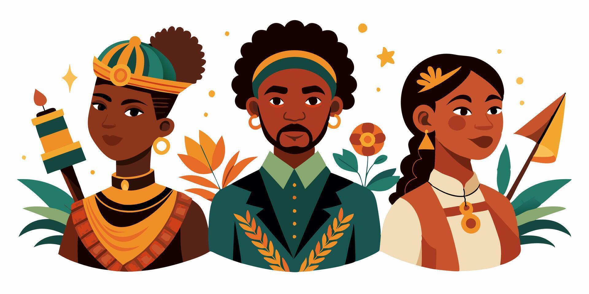 Three african people with different hairstyles vector