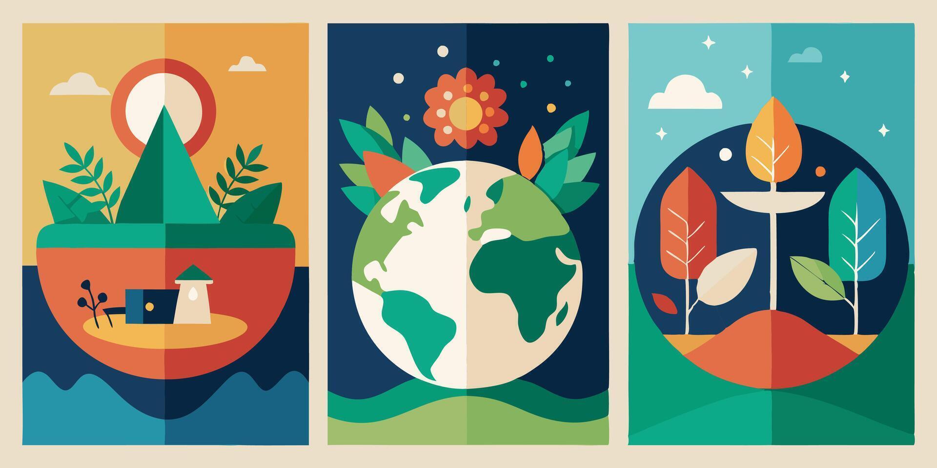 Four banners with different designs of the earth vector
