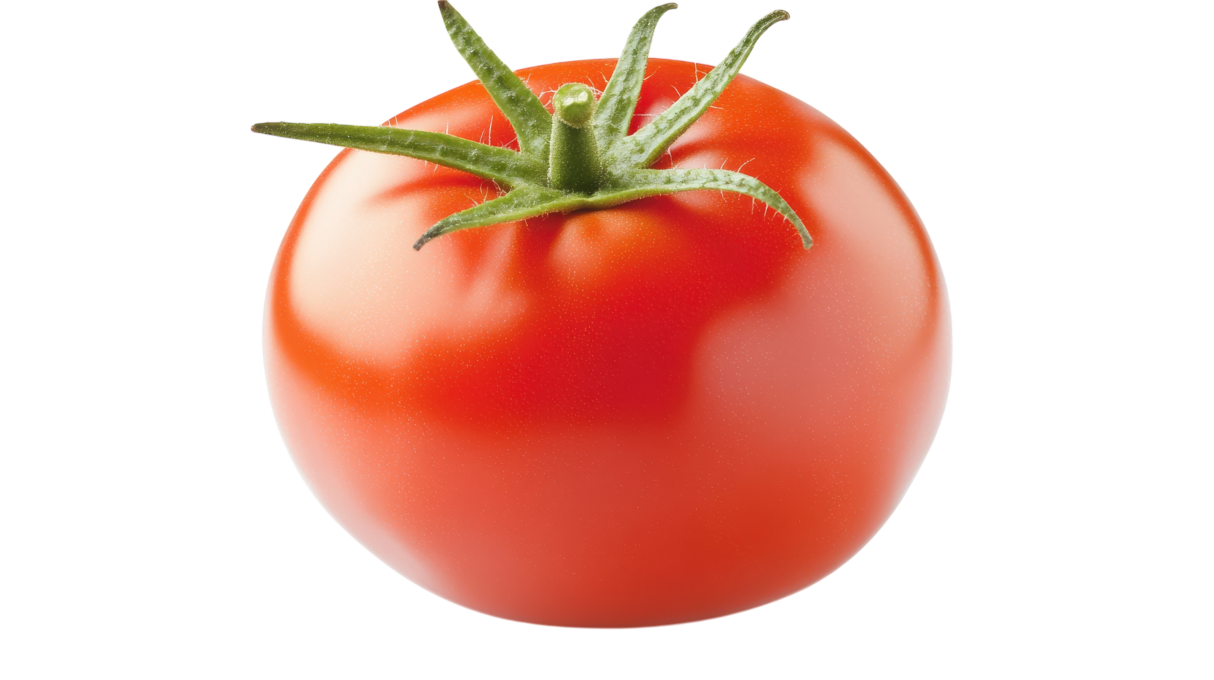A Bright Red Tomato with a Fresh Green Stem Perfect for Culinary Displays and Food Photography, Adding Vibrance to Any Dish or Recipe Image. png