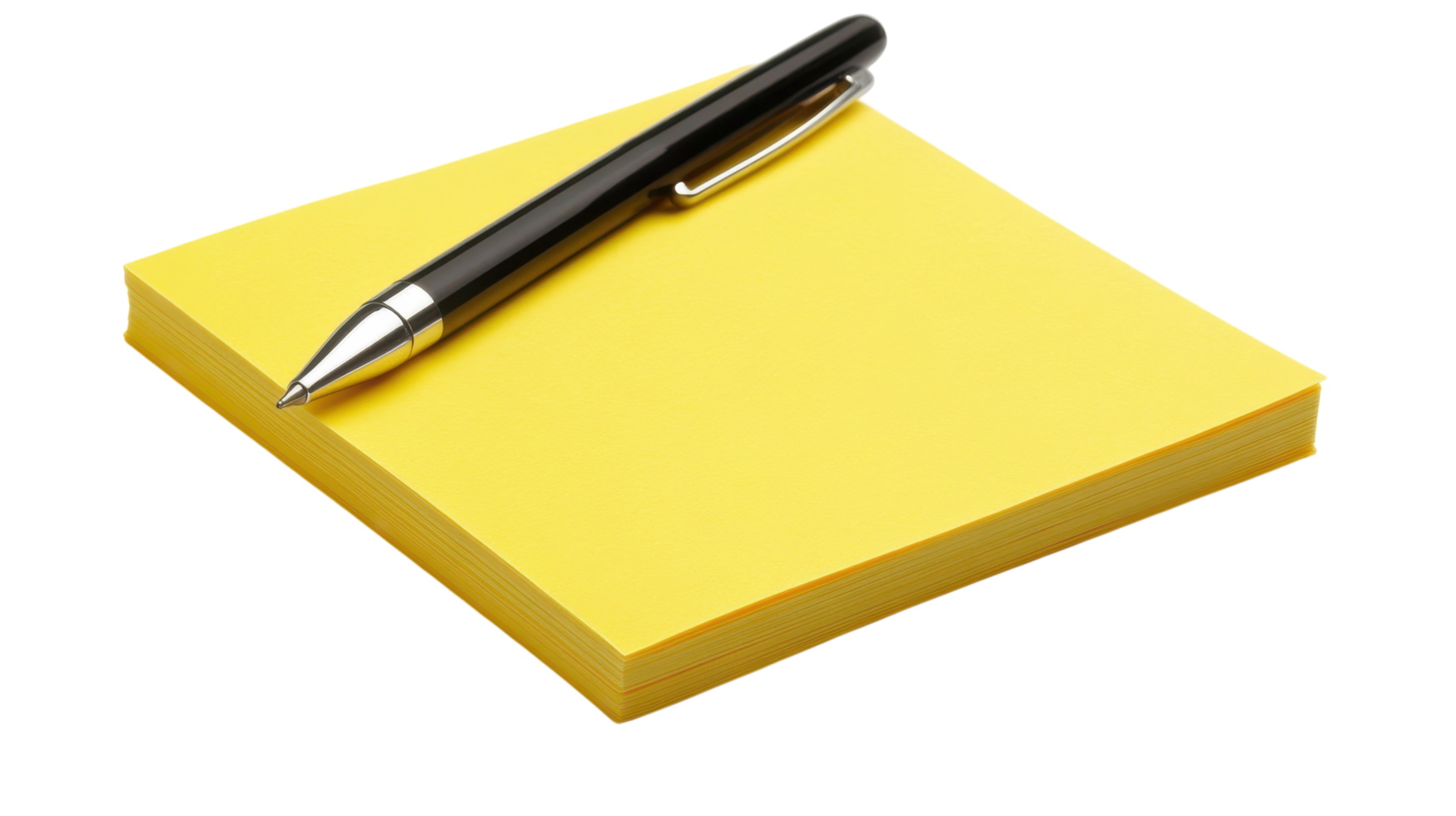 A Bright Yellow Sticky Note Pad with a Pen Perfect for Office Use, Creative Projects, and Reminders. png