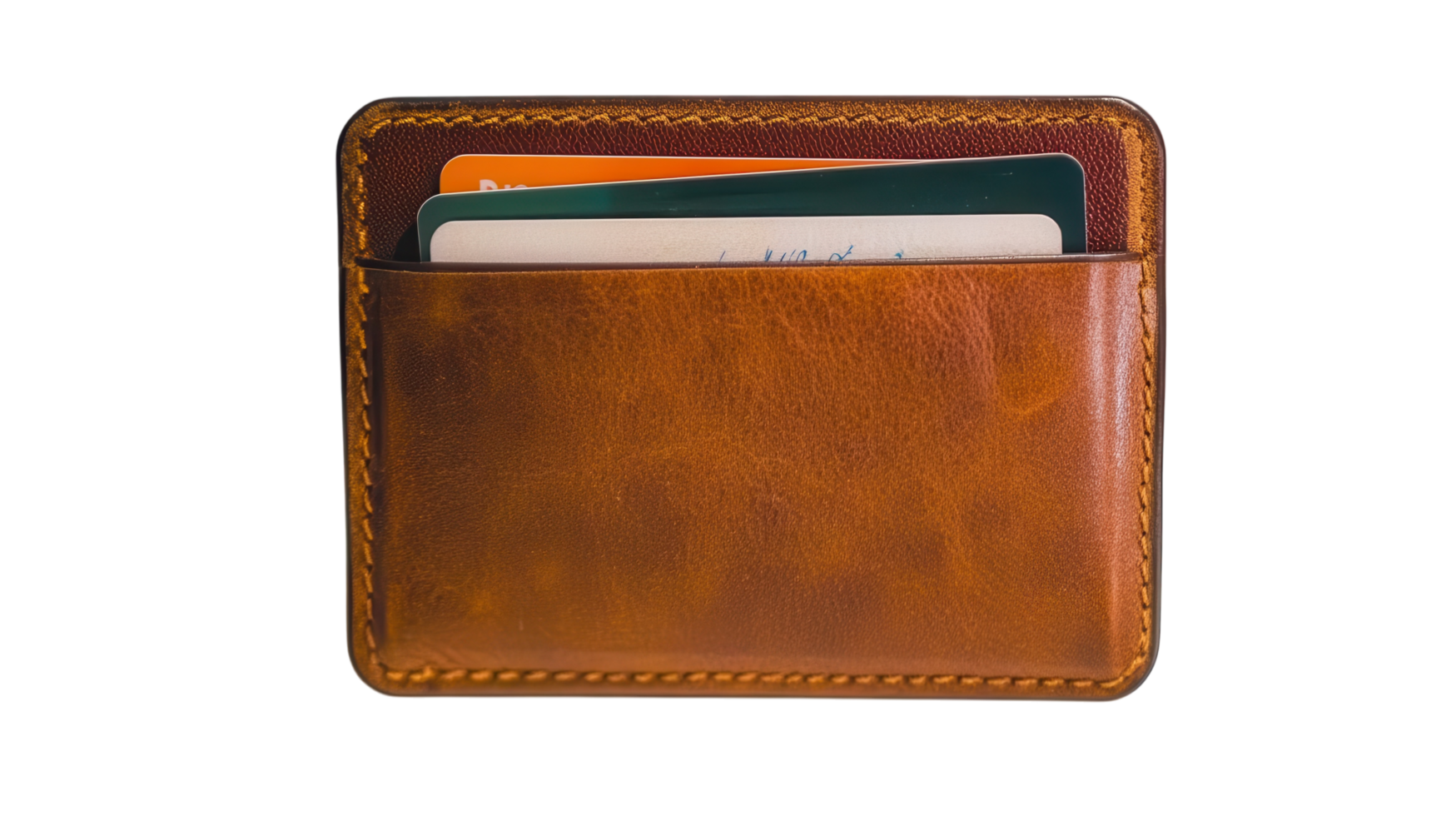 Brown Leather Wallet Open Showcasing Credit Cards and Cash Perfect for E-commerce or Personal Finance Websites. png