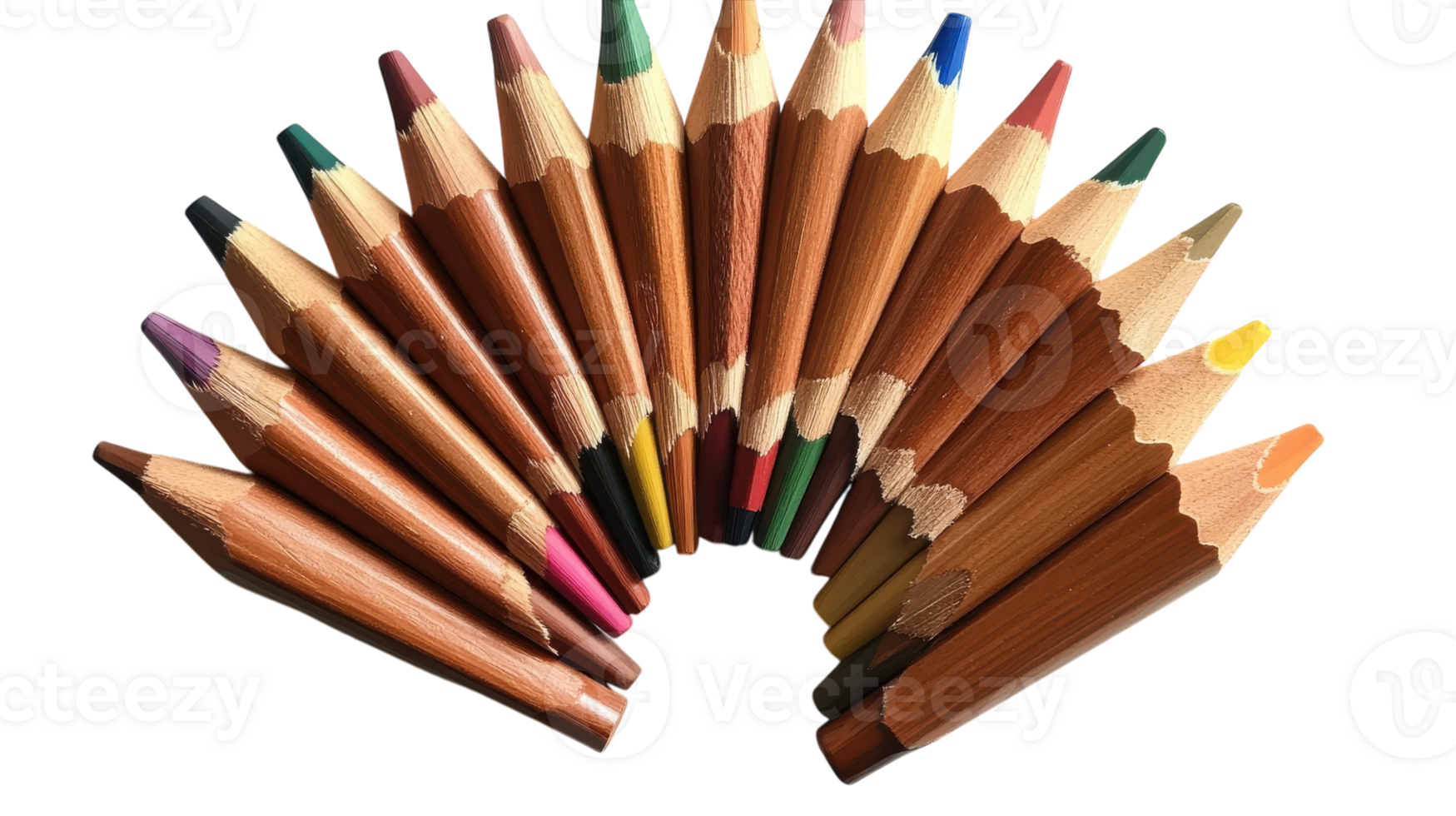 An Artistic Bundle of Vibrant Colored Pencils Arranged in a Fan Shape Perfect for Creative Projects and Illustrations. png