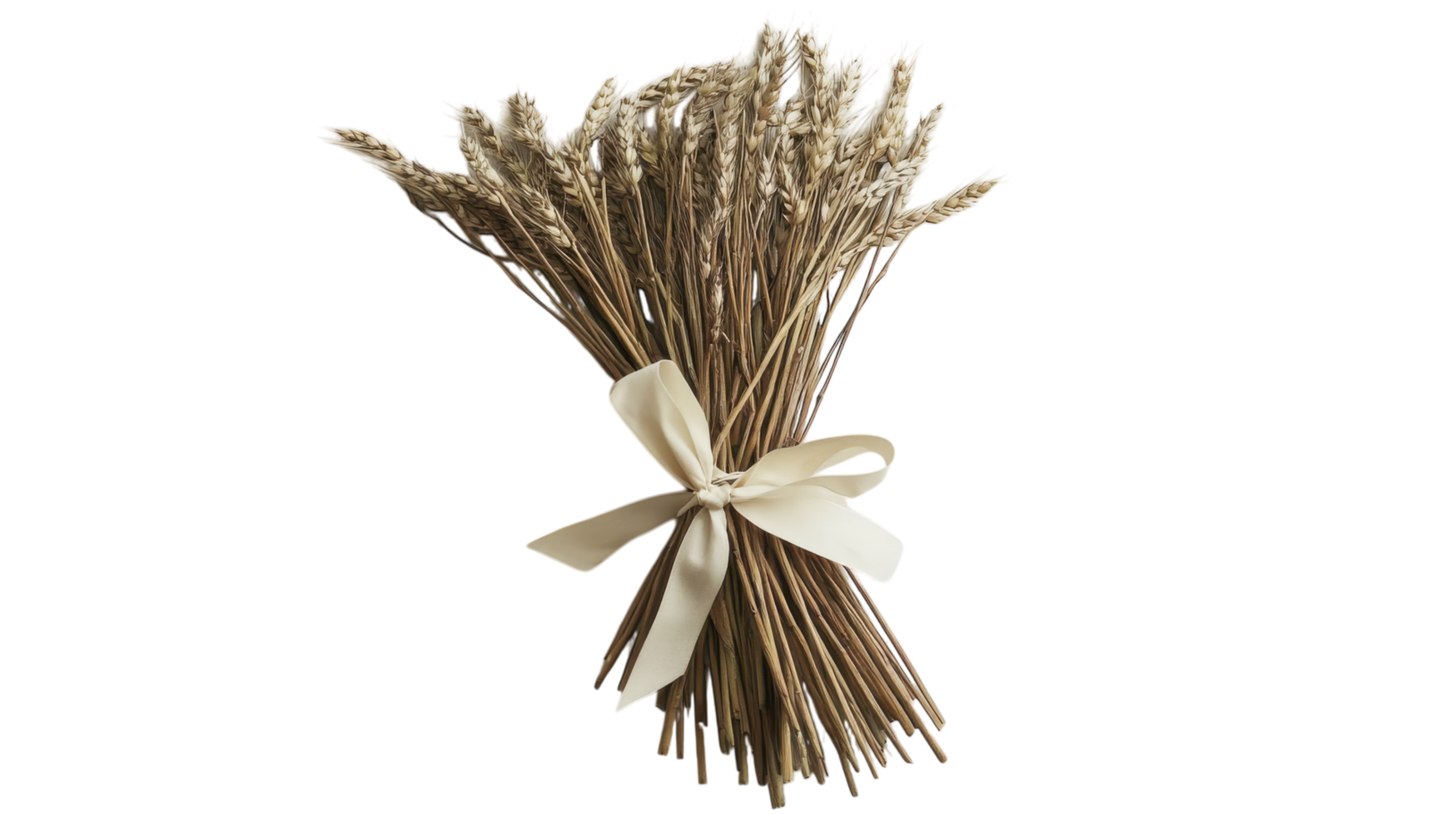 A Beautifully Arranged Bundle of Wheat Stalks Tied with a Bow, Perfect for Rustic Decor and Harvest-themed Events. png