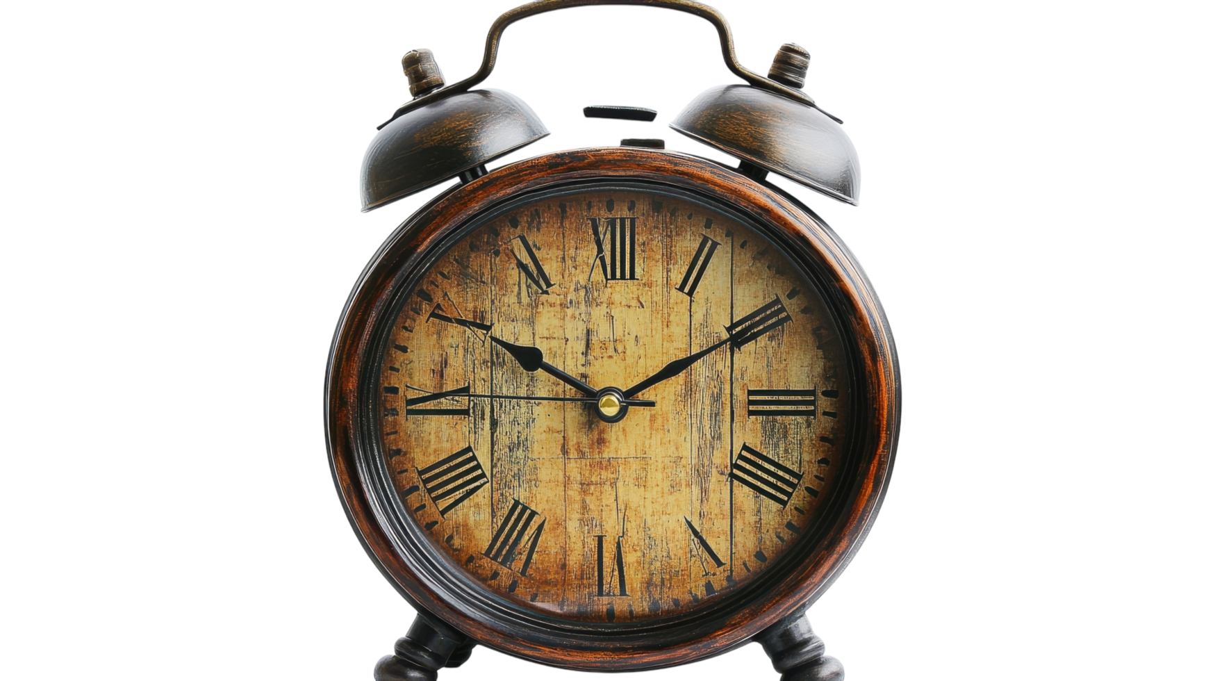 A Classic Retro Alarm Clock with Bells on Top Perfect for Vintage Themed Decor and Functional Use. png