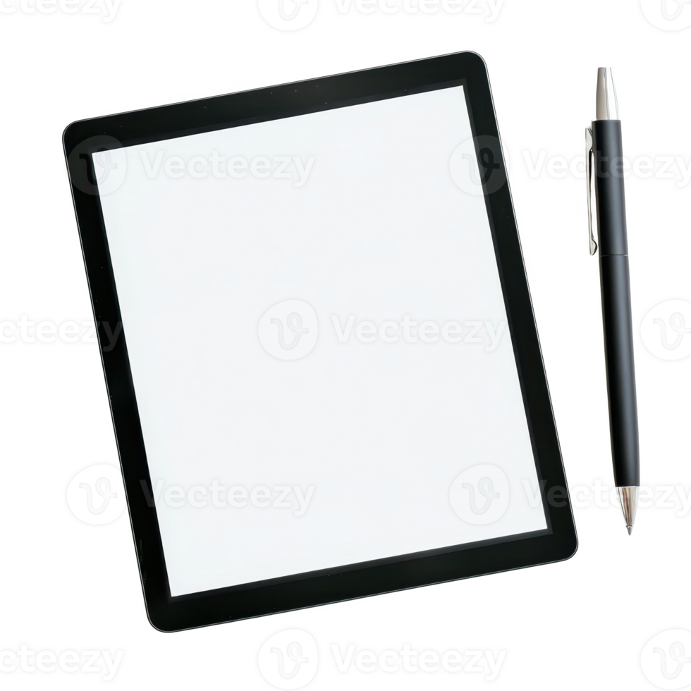 A blank tablet and pen on a white background for digital creativity and organization. png