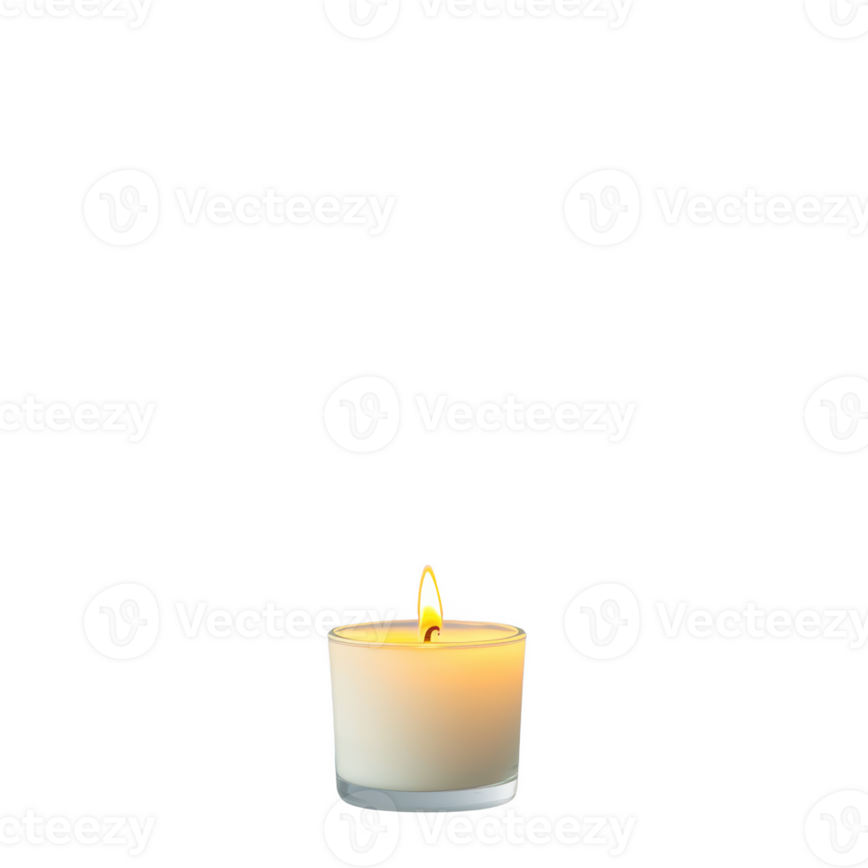 A glowing candle in a glass holder, symbolizing warmth and tranquility. png