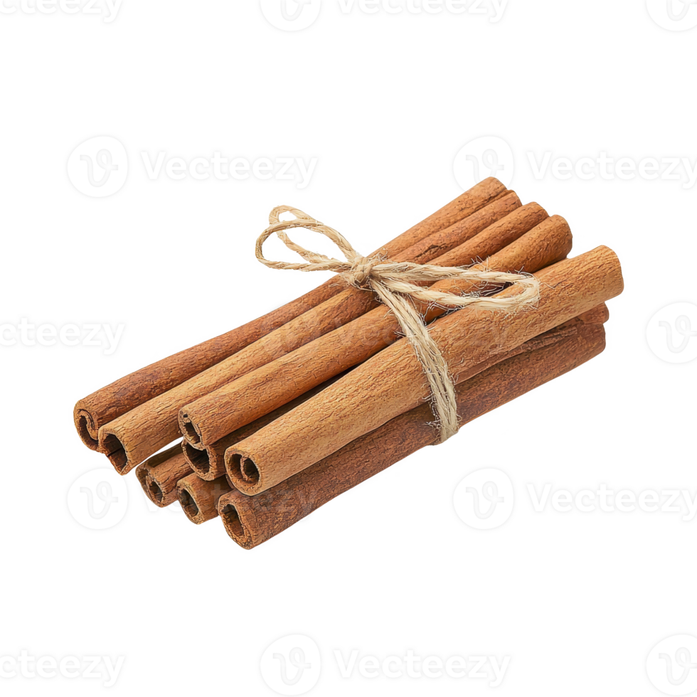 A bundle of cinnamon sticks tied with twine, perfect for culinary or decorative use. png