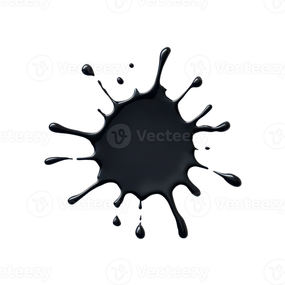 A dynamic splash of black paint with intricate droplets captured in motion. png