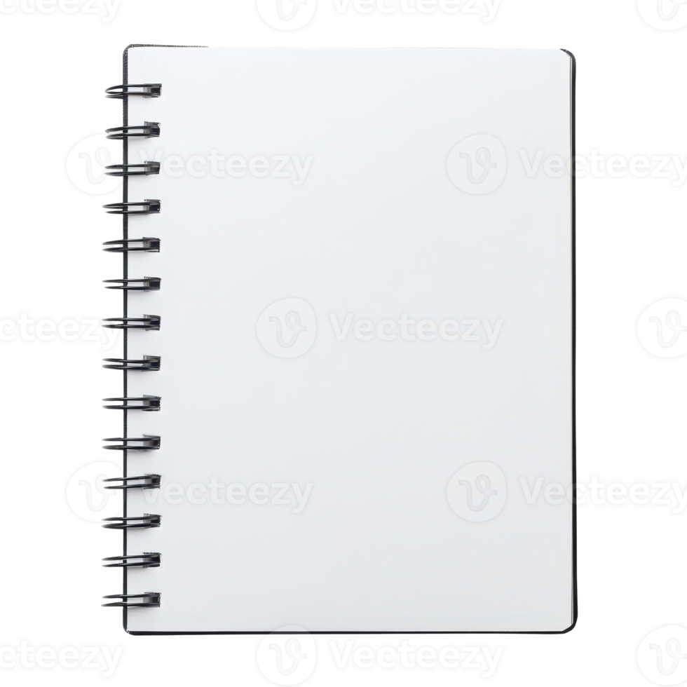 Blank notebook with spiral binding, perfect for creative ideas or note-taking. png