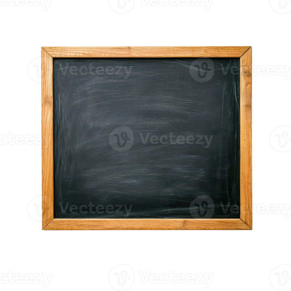 A rustic wooden frame surrounds a blank chalkboard ready for notes and creativity. png