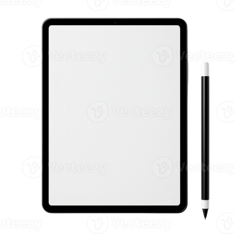 A tablet device with a blank screen and stylus, ideal for digital creativity. png