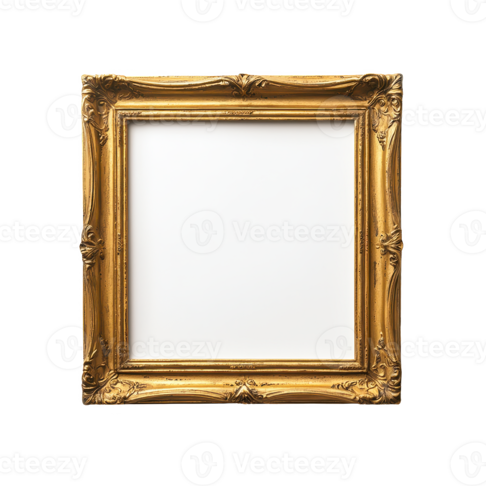 Elegant gold frame design for showcasing art or photographs with a blank space. png