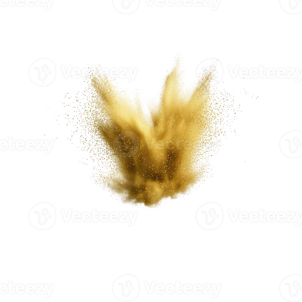 Golden powder explosion creating a dynamic and visually appealing effect. png