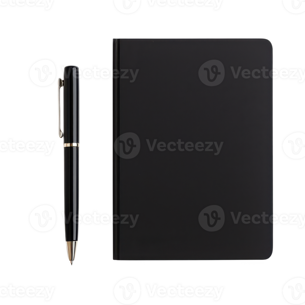 Stylish black notebook and pen, perfect for notes and ideas in any professional setting. png