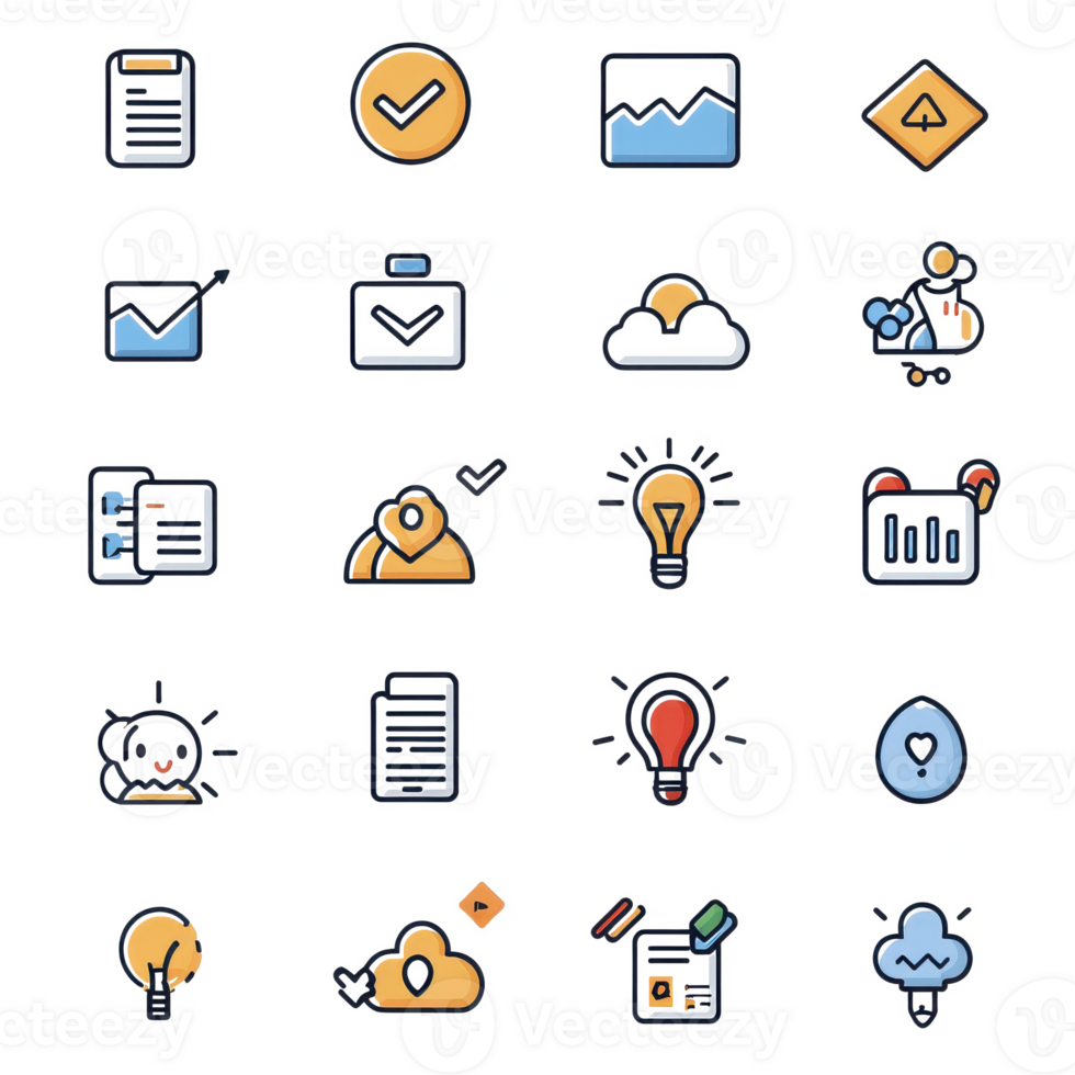 A collection of colorful icons representing various concepts, ideal for digital design and creative projects. png