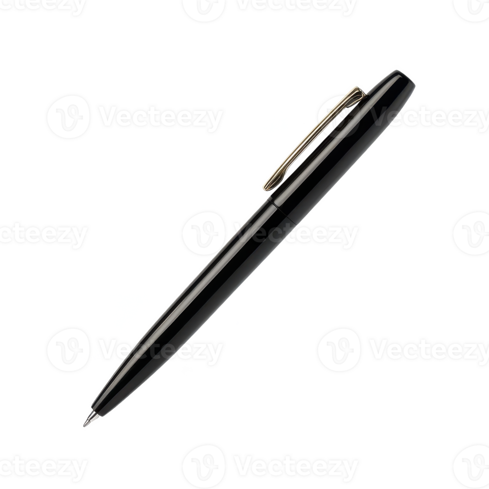 A sleek black pen, isolated on a white background, ideal for branding and creative projects. png
