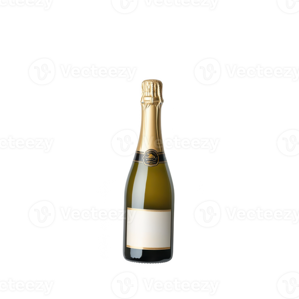 A stylish bottle of champagne with a golden top, isolated on a white background ready for celebration. png