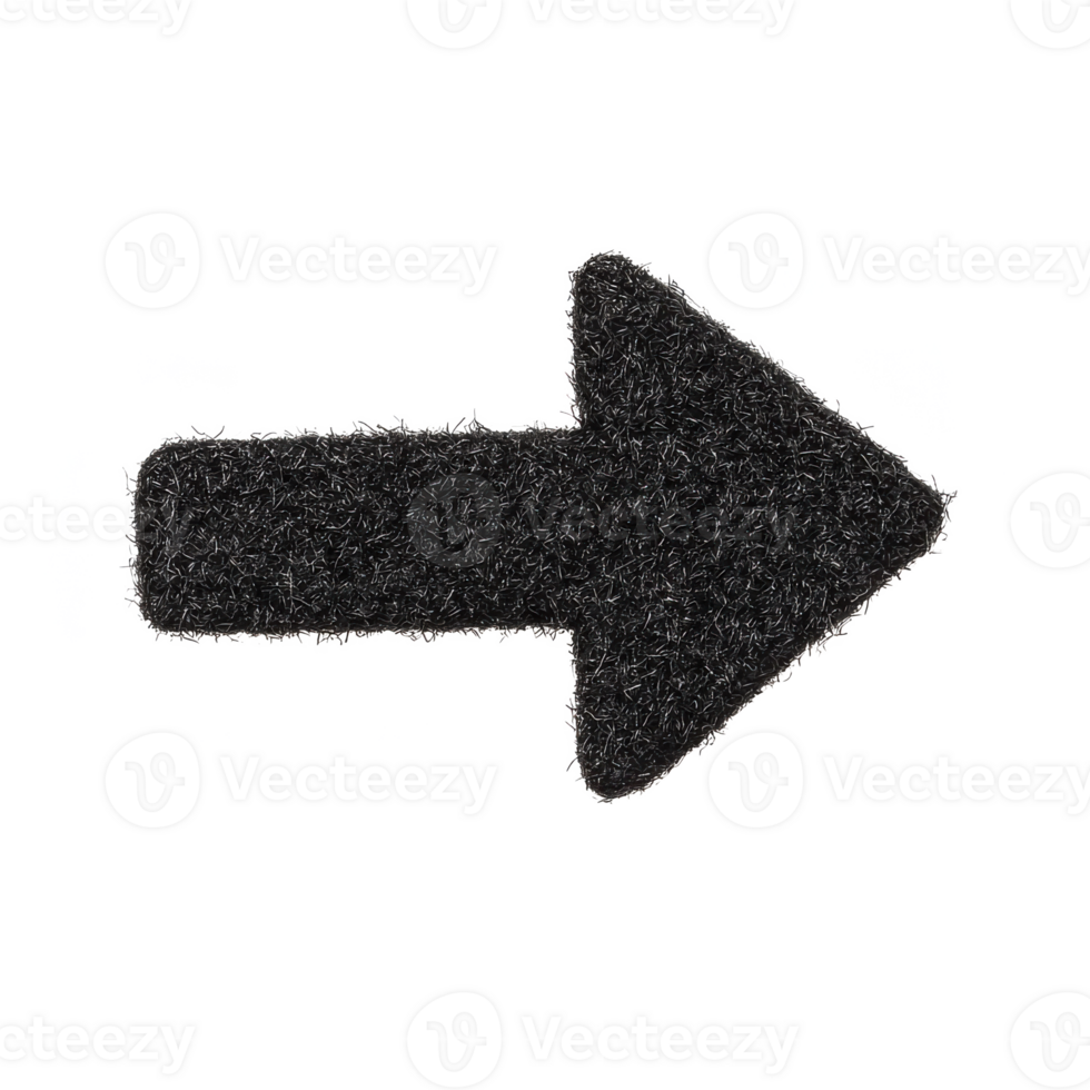 A textured black arrow patch on a white isolated background for creative applications or embellishments. png