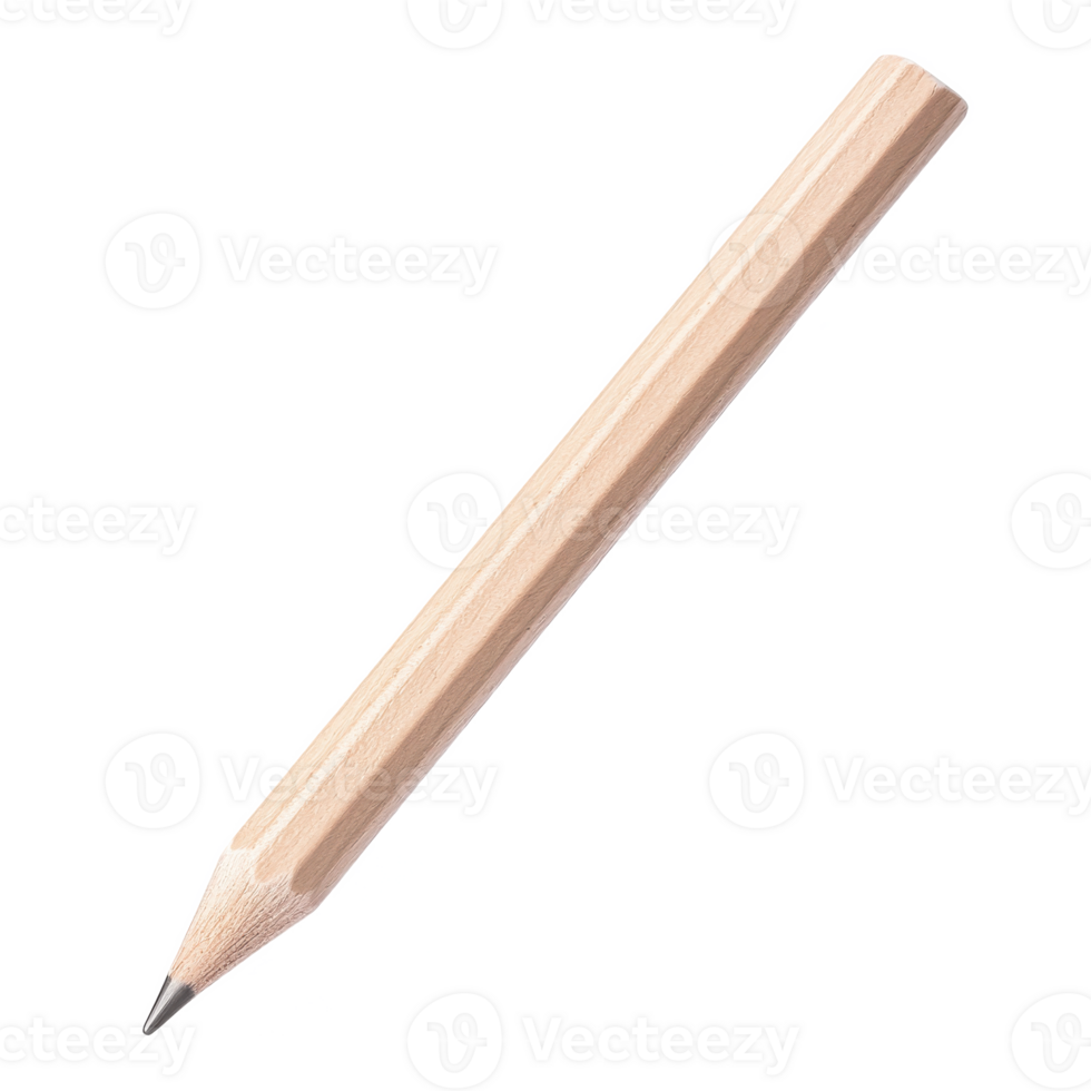A sharpened wooden pencil isolated on a white background, perfect for design and educational materials. png