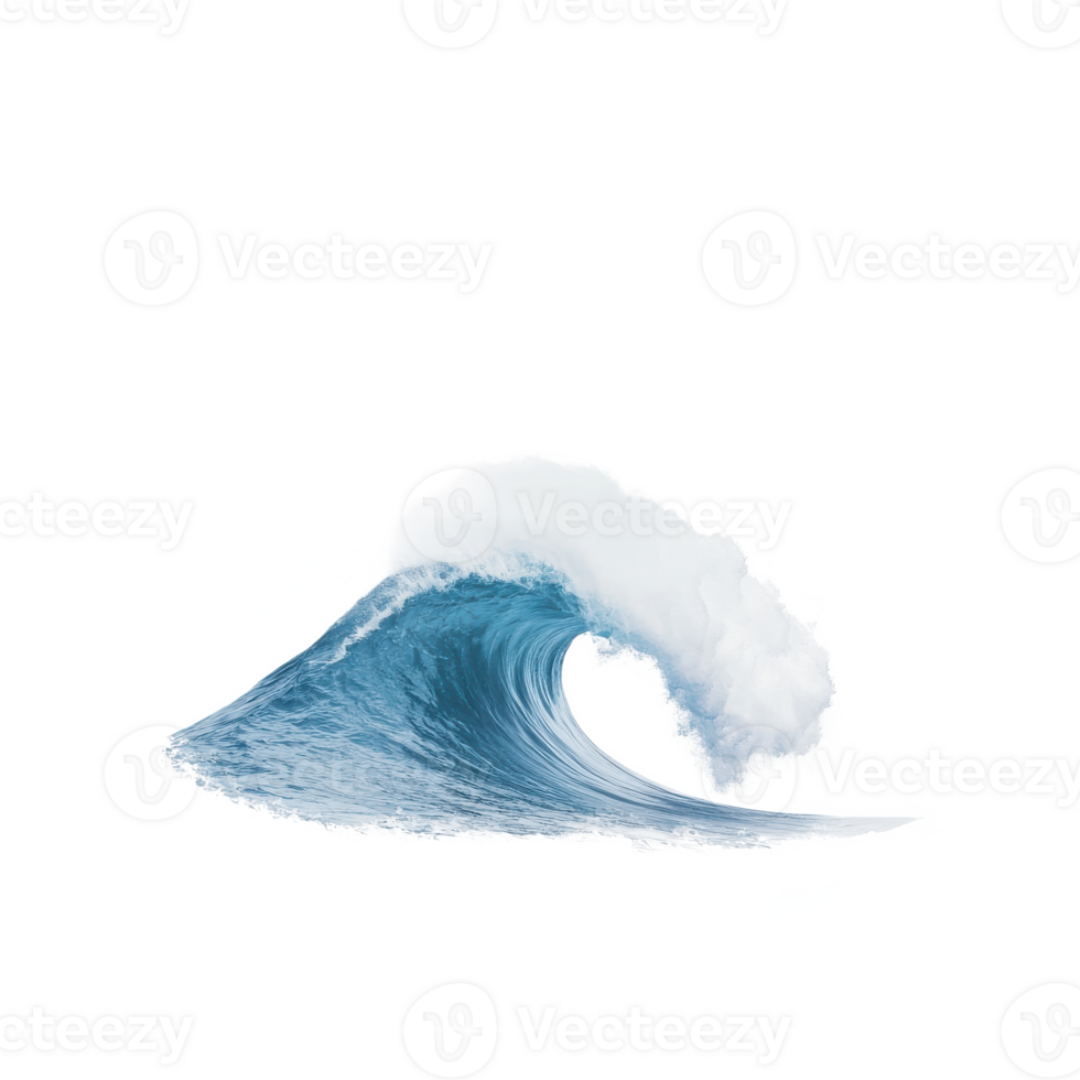 A dynamic ocean wave captured against a white isolated background, showcasing the beauty of nature. png