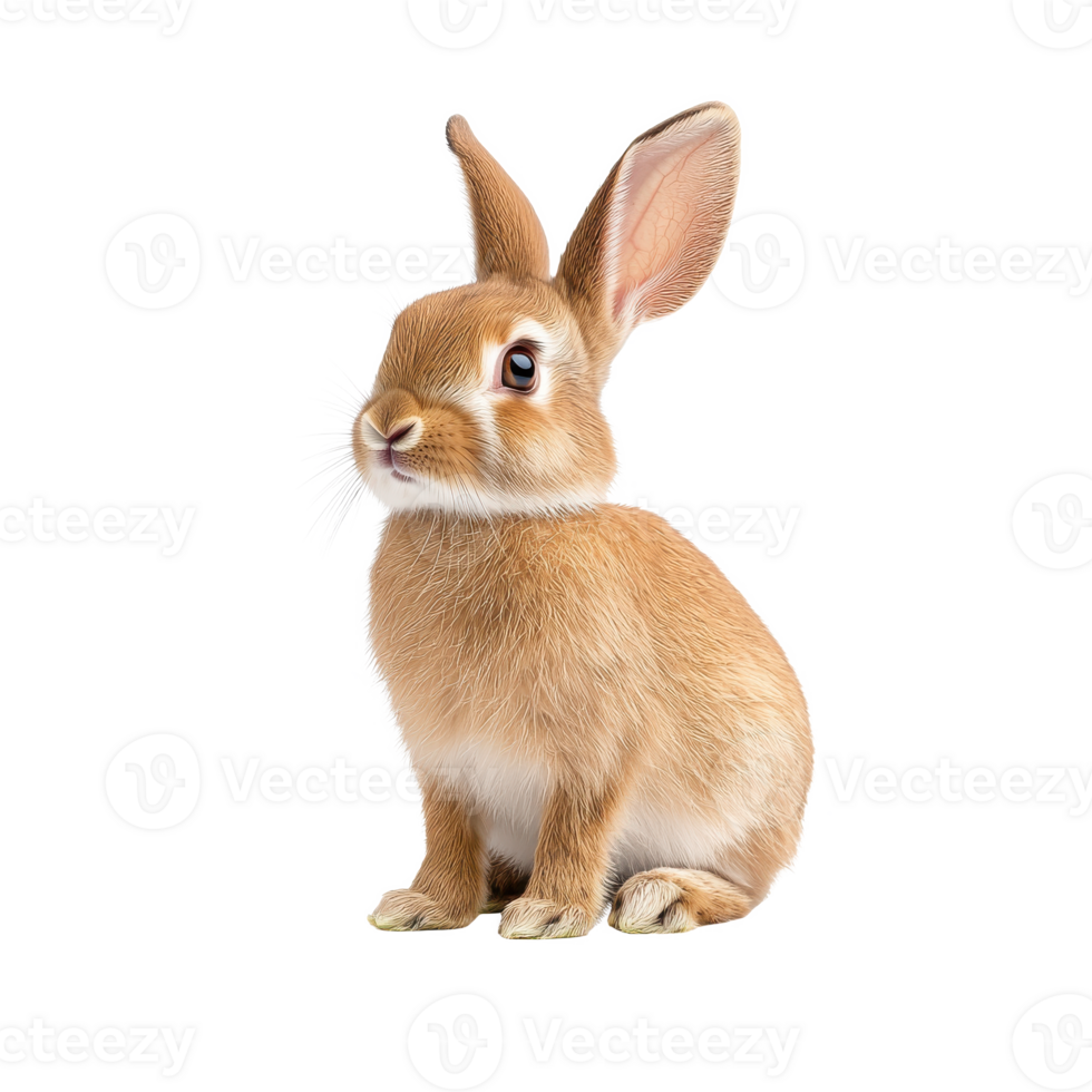 A cute brown rabbit sitting, showcasing its soft fur and large ears on a white isolated background. png