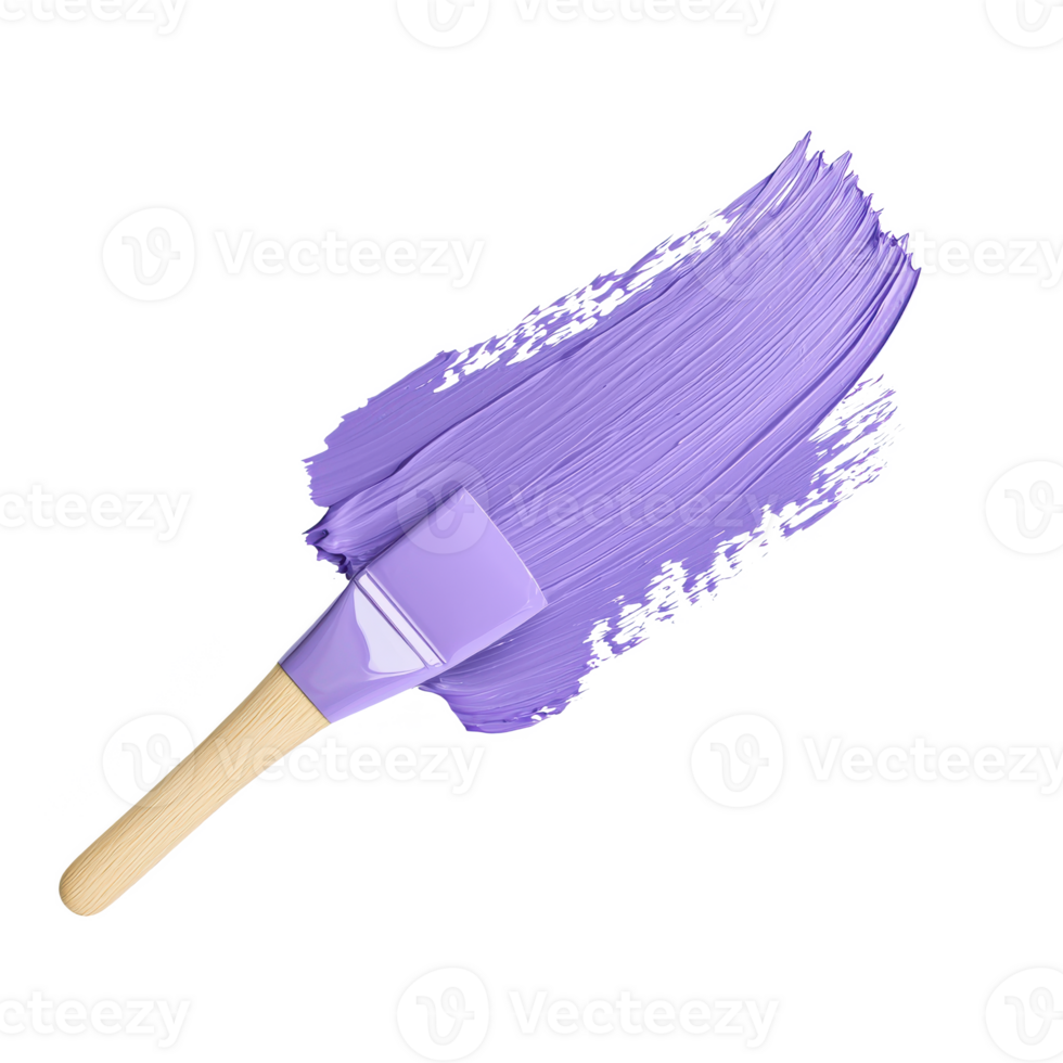 A vibrant purple paint stroke made with a paintbrush on a white isolated background. png