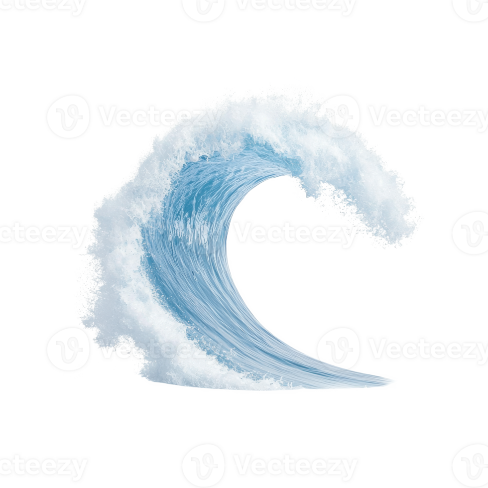 A vibrant ocean wave captured in motion against a white isolated background. png