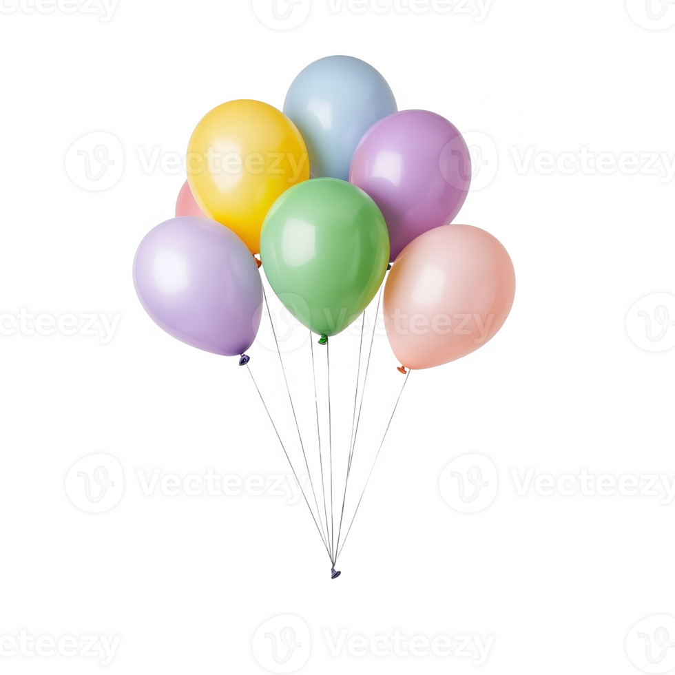 Colorful balloons in various pastel shades, grouped together, isolated on a white background. png