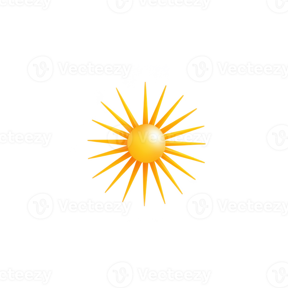 Bright sun illustration with rays on a white isolated background, perfect for summer themes and design projects. png