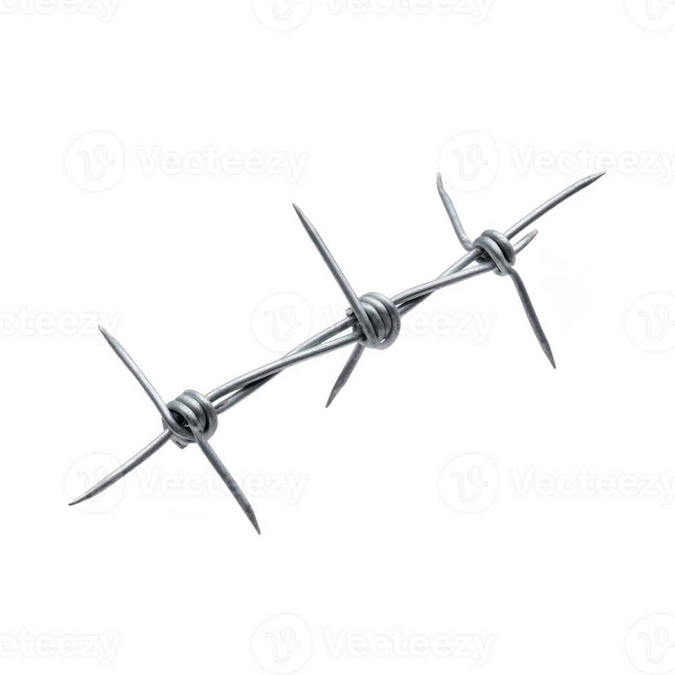 Barbed wire on white background, representing security and boundary enforcement. png
